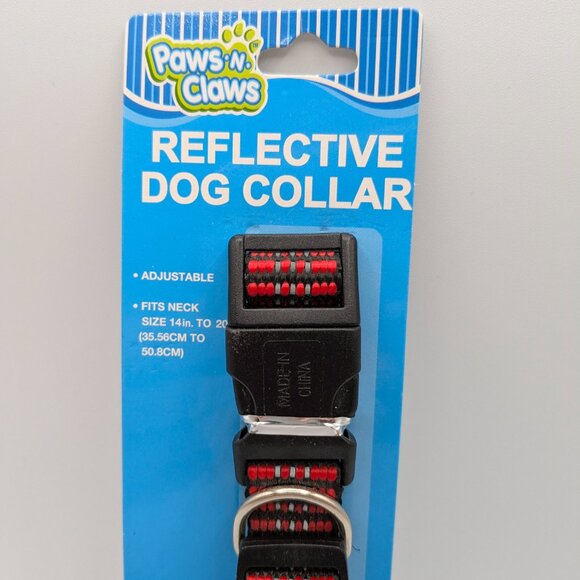 Paws 'N' Claws Reflective Dog Collar Red/Black, 14"-20", NEW - Picture 2 of 6